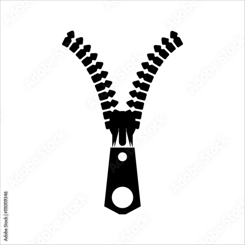 Open zipper black isolated vector illustration. Zipper glyph icon.