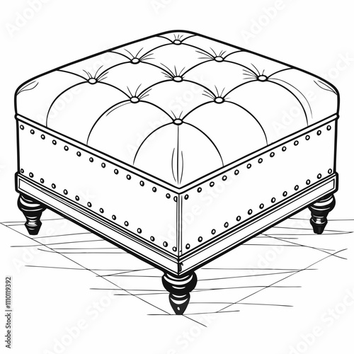 Brown wood sofa vector illustration with pillow and table, a home interior furniture design
