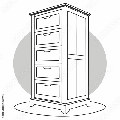 Wooden furniture vector icon set features a brown chest of drawers, antique dresser, and commode for home or office interior storage
