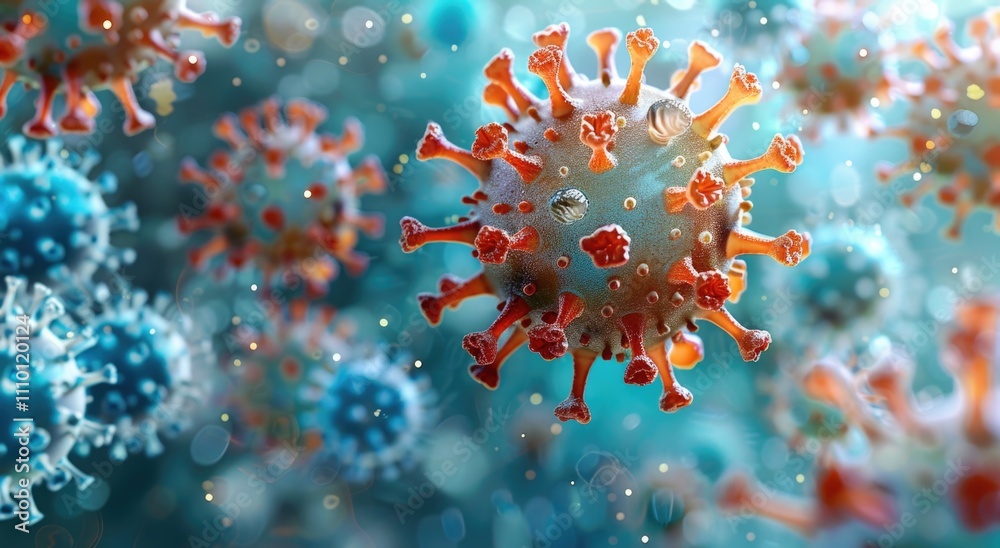 Various coronaviruses illustration on blue background Various coronaviruses illustration on blue background
