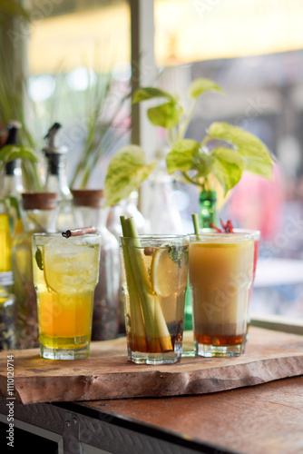 a Glass of Spices Herbal Drink Served on the Wooden Table