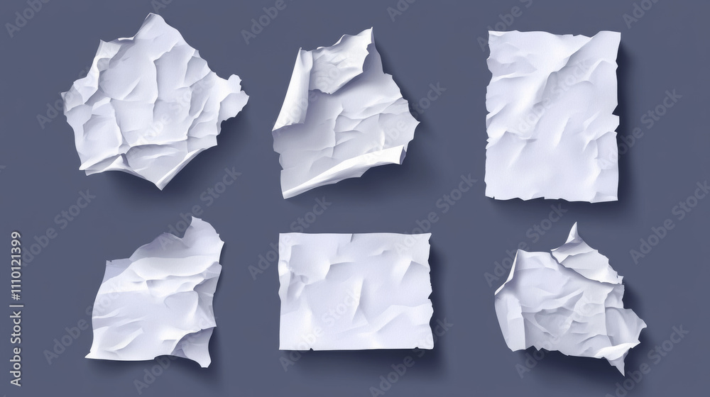 Torn paper sheets set isolated on background. Vector realistic illustration blank crumpled notebook pages with uneven edges, damaged wrinkled piece of document or letter, worn notepaper mockup Torn paper sheets set isolated on background. Vector realistic illustration blank crumpled notebook pages with uneven edges, damaged wrinkled piece of document or letter, worn notepaper mockup