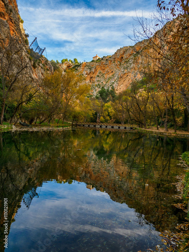 The Monasterio de Piedra park in Nuevalos, Spain, in a hundred-year-old forest full of magical waterfalls