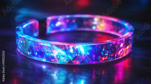 Hologram concert bracelet. Wristband event ticket. Festival wrist band for vip entrance vector template design. Iridescent hotel access ribbon for branding. Security id for entry to cinema or carnival photo