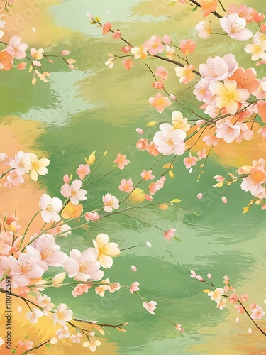 Japanese Pastel Cherry Blossom Fall Vector Seamless Pattern