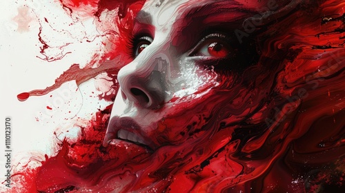 Abstract Digital Art of Woman's Face Blended with Red Paint Splash