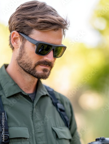 Portrait of a Male Photographer in Sunglasses Outdoors