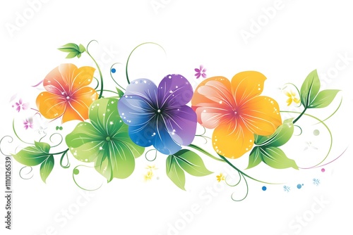 Bouquet of decorative violet flowers and twigs, watercolor illustration on a white background.