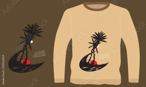 Winter Morning T Shirt design with palm tree juice, morning sunset time full sleeve winter t-shirt vintage design vector illustration