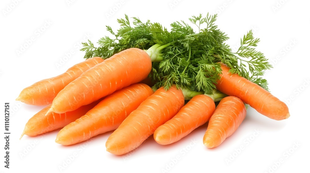 Fresh, organic carrots with green tops, isolated on white. Fresh, organic carrots with green tops, isolated on white.