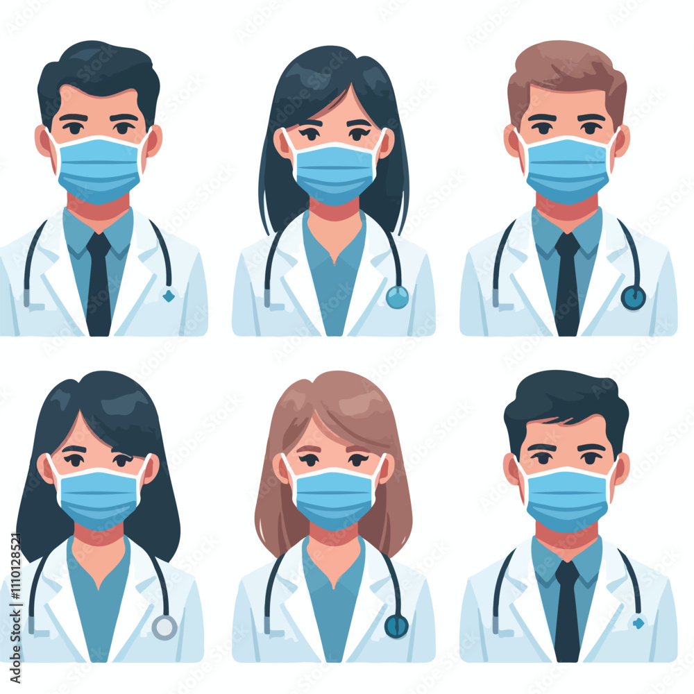 People with medical face mask coronavirus vector image icon on a white background People with medical face mask coronavirus vector image icon on a white background