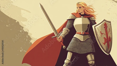 A Female Knight Stands Ready With Sword and Shield