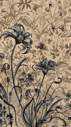 Vector Wildflower floral botanical flowers. Wild spring leaf wildflower isolated. Black and white engraved ink art. Seamless background pattern. Fabric wallpaper print texture.