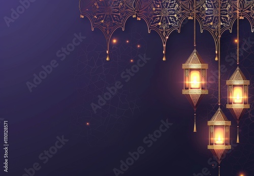Islamic Festive Background with Golden Lanterns