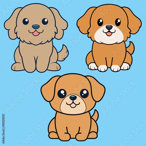 Sweet Set of Pekingese Sitting Poses Isolated Illustrations
