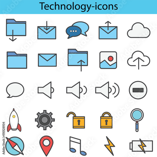 technology icons: web development, strategy, optimization