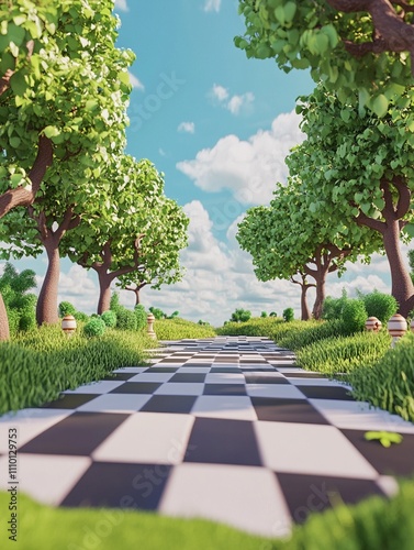 path made with chess board on the path, image with copyspace and colorful