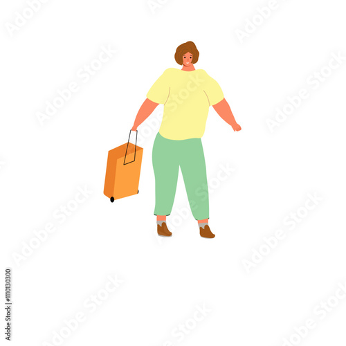 Tourist and traveler characters  women with suitcase luggage,  on trips abroad. Line art flat vector illustration  