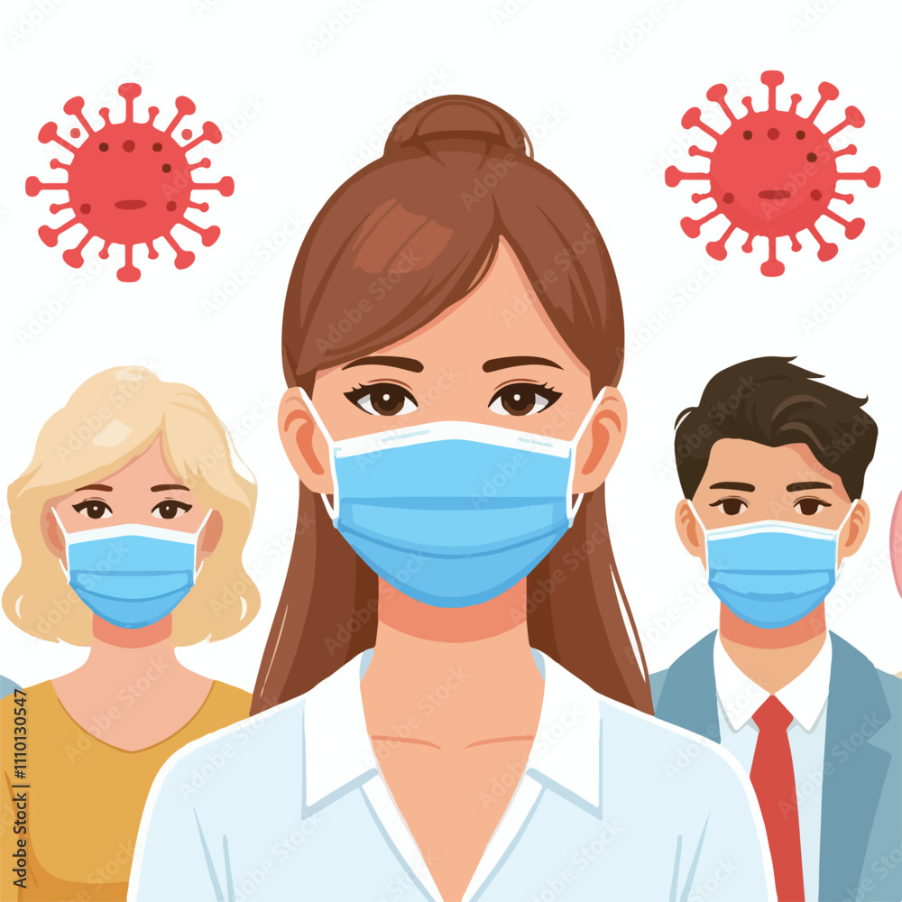People with medical face mask coronavirus vector image icon on a white background People with medical face mask coronavirus vector image icon on a white background