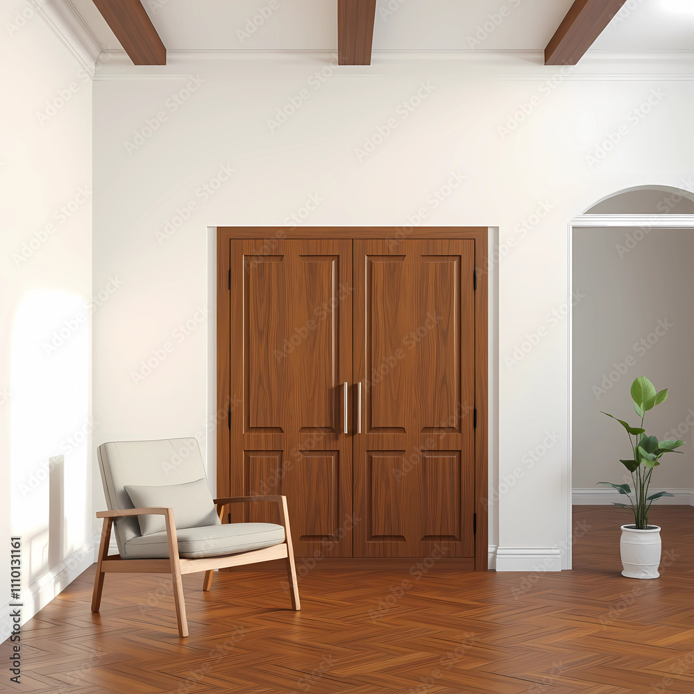 Interior with wooden cabinet and armchair 3d rendering Interior with wooden cabinet and armchair 3d rendering