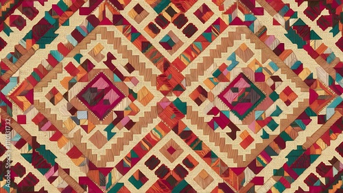 Traditional grey mosaic seamless pattern print. Fabric effect mexican patchwork damask grid Square shape symmetrical background textile . Creative colorful graphic design