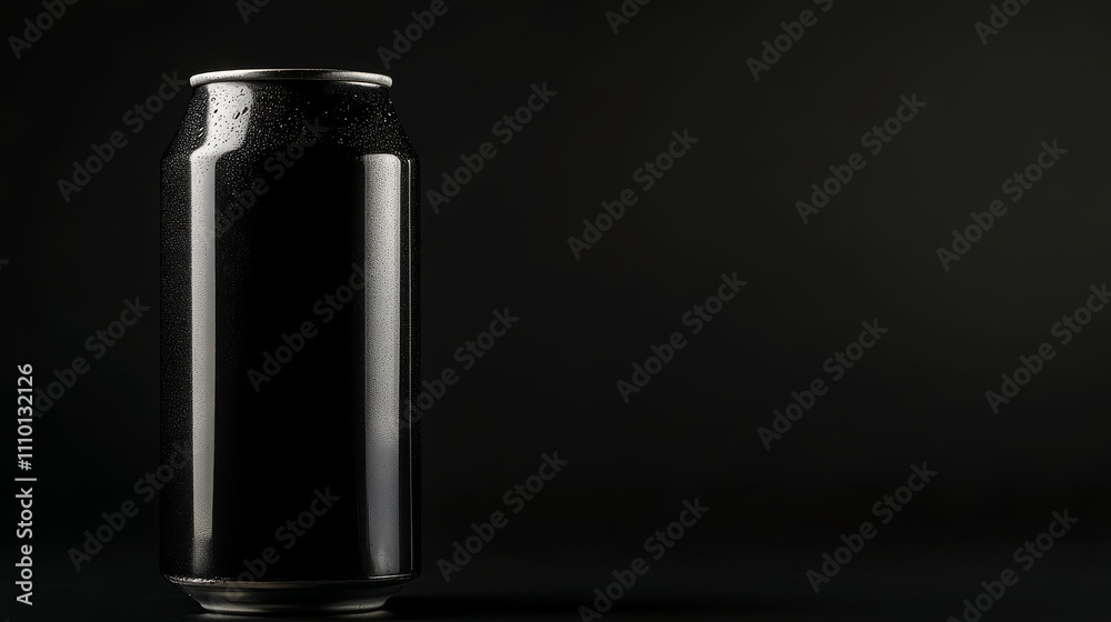 Black aluminum can for beer or soda, isolated on dark background. Sleek and simple. Black aluminum can for beer or soda, isolated on dark background. Sleek and simple.