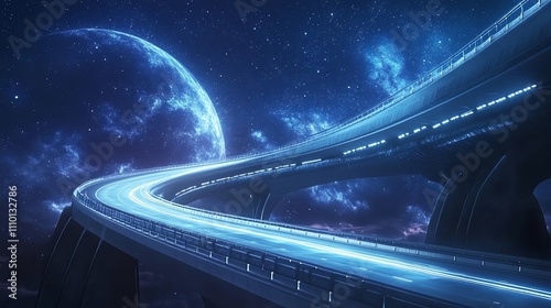 Futuristic highway under the starry night sky. photo