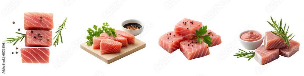 Tuna steaks with spreading sauce, isolated on a white background. Collection PNG.