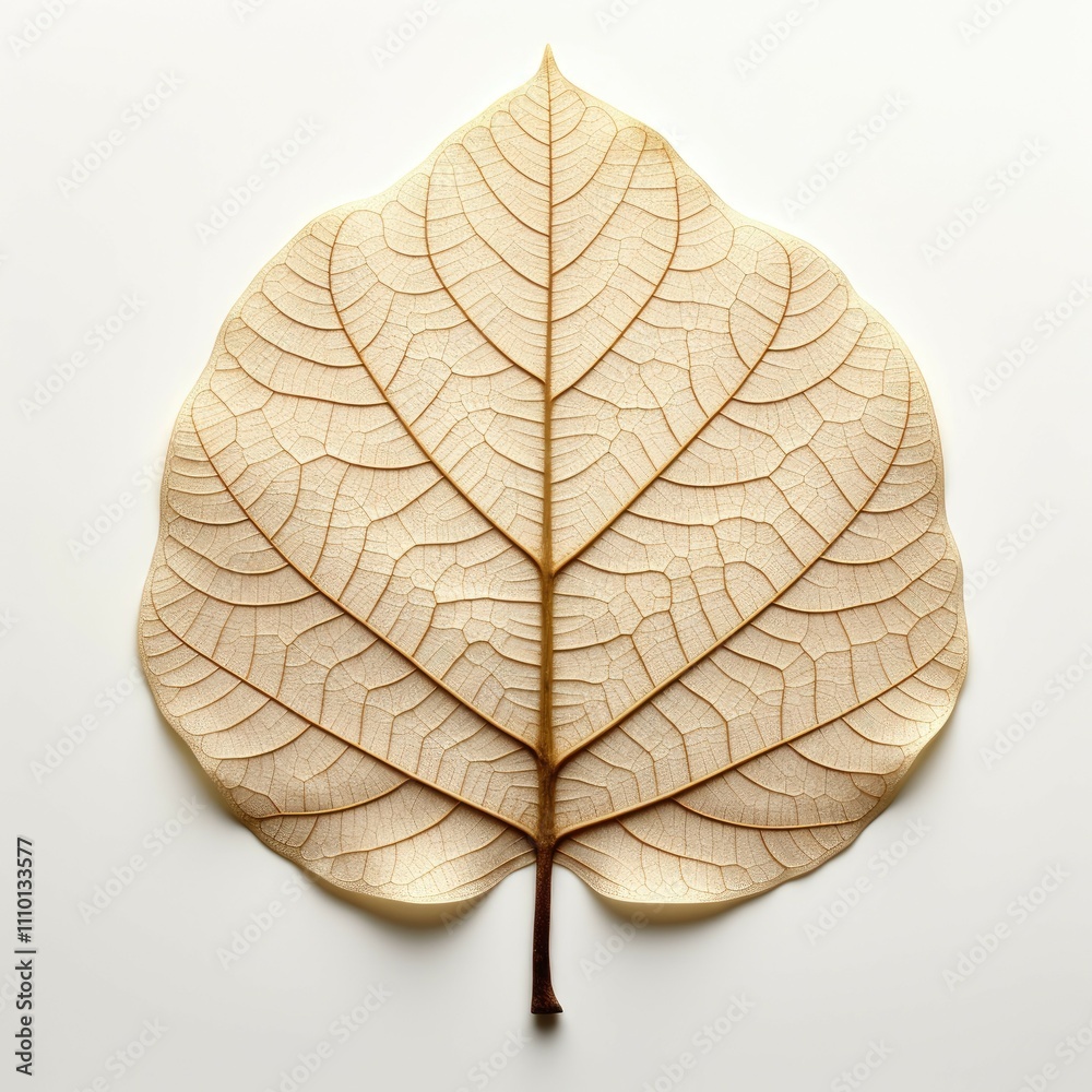 Obraz premium Beige leaf with detailed veins on white background.