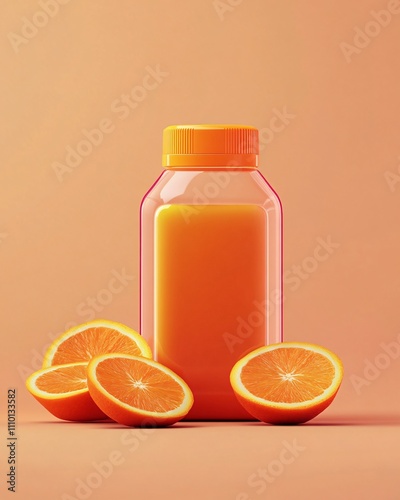 Wallpaper Mural A bottle of orange juice with fresh orange halves on a warm background. Torontodigital.ca