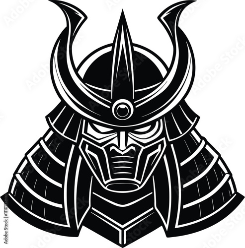 A detailed vector illustration of a traditional Samurai Kabuto helmet