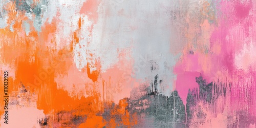 Abstract Painting in Vibrant Hues of Orange, Pink, and Gray: A Textured Masterpiece of Modern Art