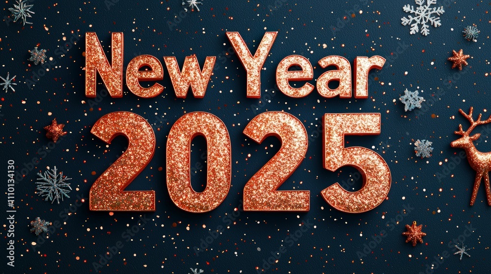 Glittering New Year 2025 Celebration with Festive Decorations and Sparkling Elements Glittering New Year 2025 Celebration with Festive Decorations and Sparkling Elements