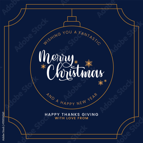 Christmas Card Design Template with Bauble and
Snowflake Decoration. Elegant Christmas Greeting
Card Concept. Luxury Design Template for Christmas
Cards.