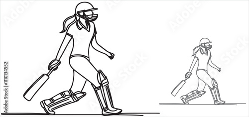 one line drawing of a cricket women player vector