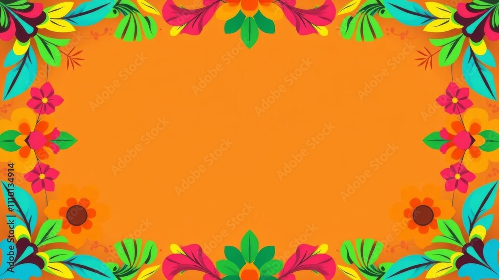 Abstract floral frame with intricate floral designs on a vibrant orange background, ideal for adding text or graphics, colorful, frame, space Abstract floral frame with intricate floral designs on a vibrant orange background, ideal for adding text or graphics, colorful, frame, space