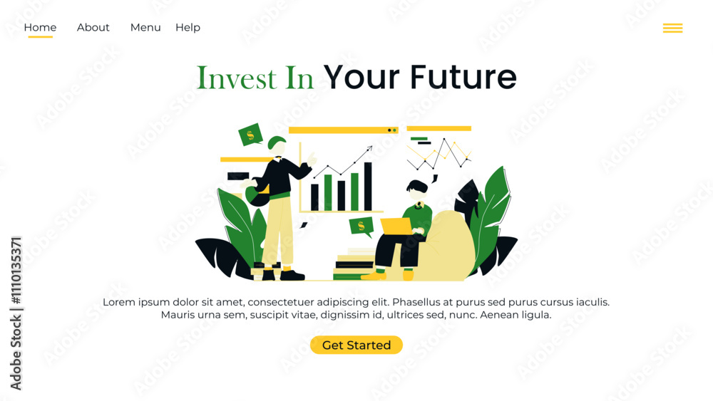 Vector web site linear art design template. Business team do data analysis using finance chart and dashboard. Landing page concepts for website and mobile development. Modern flat illustration.