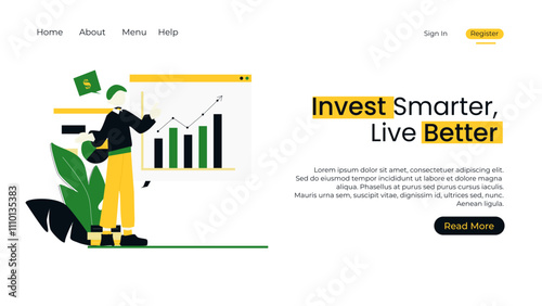 Vector web site linear art design template. Business team do data analysis using finance chart and dashboard. Landing page concepts for website and mobile development. Modern flat illustration.