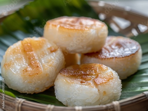 Close-up of Four Delicious Thai Sticky Rice Cakes photo