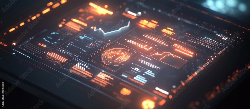 Obraz premium Futuristic HUD interface with glowing graphs and data.