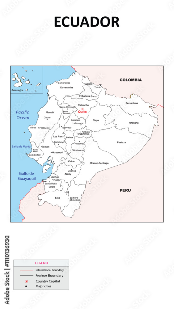 Fototapeta Ecuador Map. State map of Ecuador. Administrative map of Ecuador with state and capital in white color.