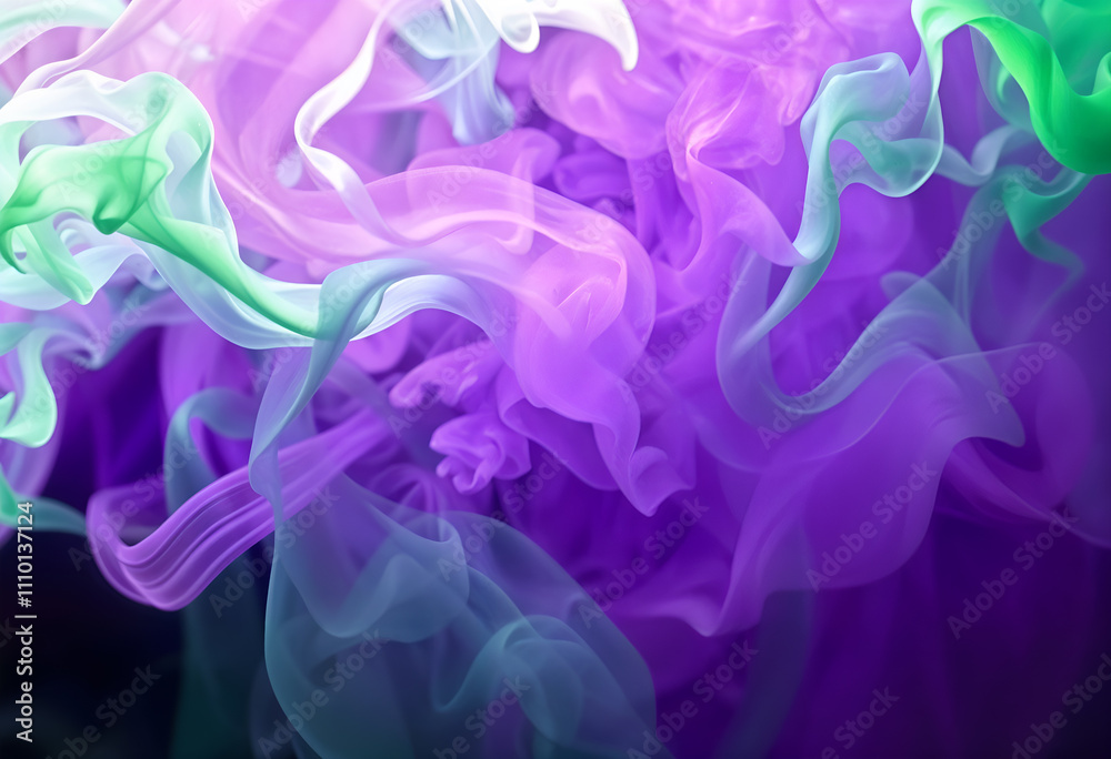 Obraz premium Abstract purple and green smoke with soft textures, suitable for fantasy or surreal creative projects. Generative AI