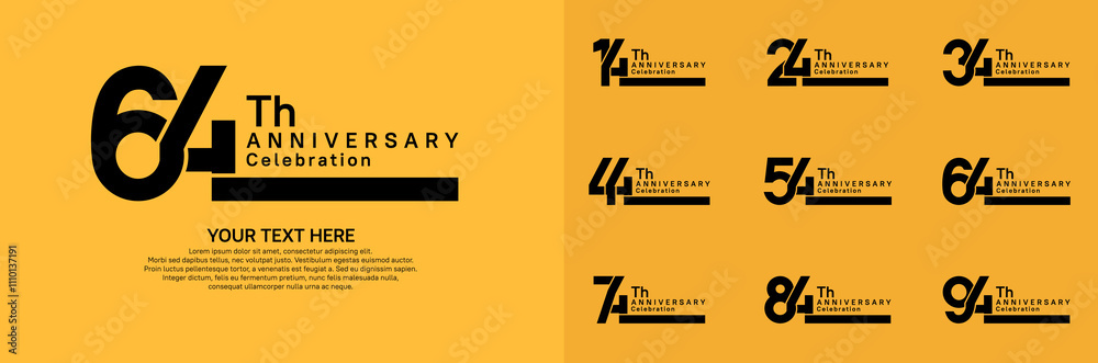 Fototapeta premium Anniversary logo set vector design, black color for celebration event
