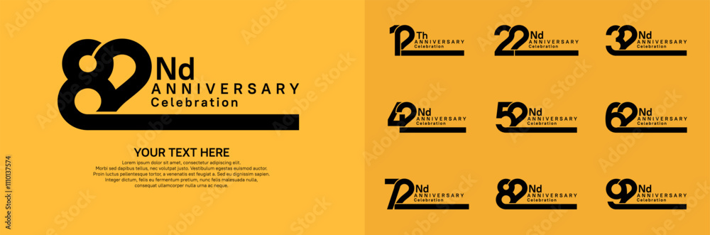 Fototapeta premium Anniversary logo set vector design, black color for celebration event