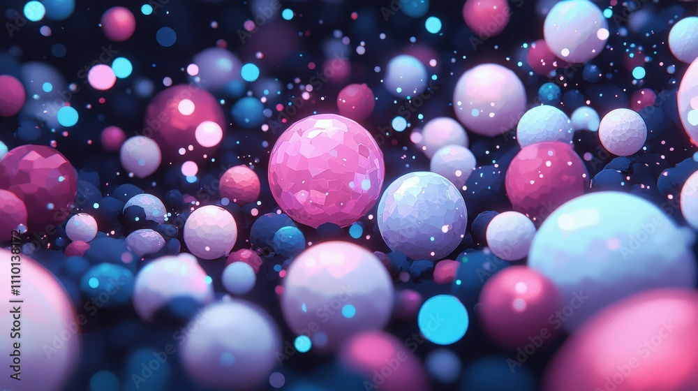 Colorful Abstract Background with Shimmering Spheres in Pink, Blue, and White Tones for Modern Creative Designs Colorful Abstract Background with Shimmering Spheres in Pink, Blue, and White Tones for Modern Creative Designs