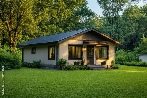 traditional house with ancient and old-fashioned shapes, brown and white colors that match, old-fashioned house