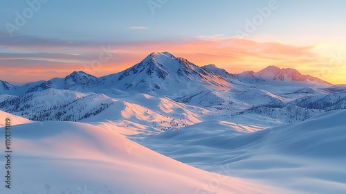 Winter Wonderland: Majestic Snow-Covered Mountain Peaks Serene Snowfall Over a Quiet Forest Frozen Tranquility: Snowy Landscape at Dusk Snow-Capped Peaks and Crystal Clear Skies Morning Snowf