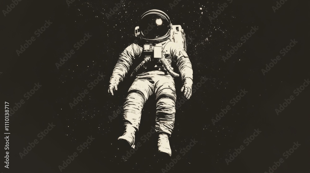 Abstract astronaut, thin outline, floating through dark space Abstract astronaut, thin outline, floating through dark space