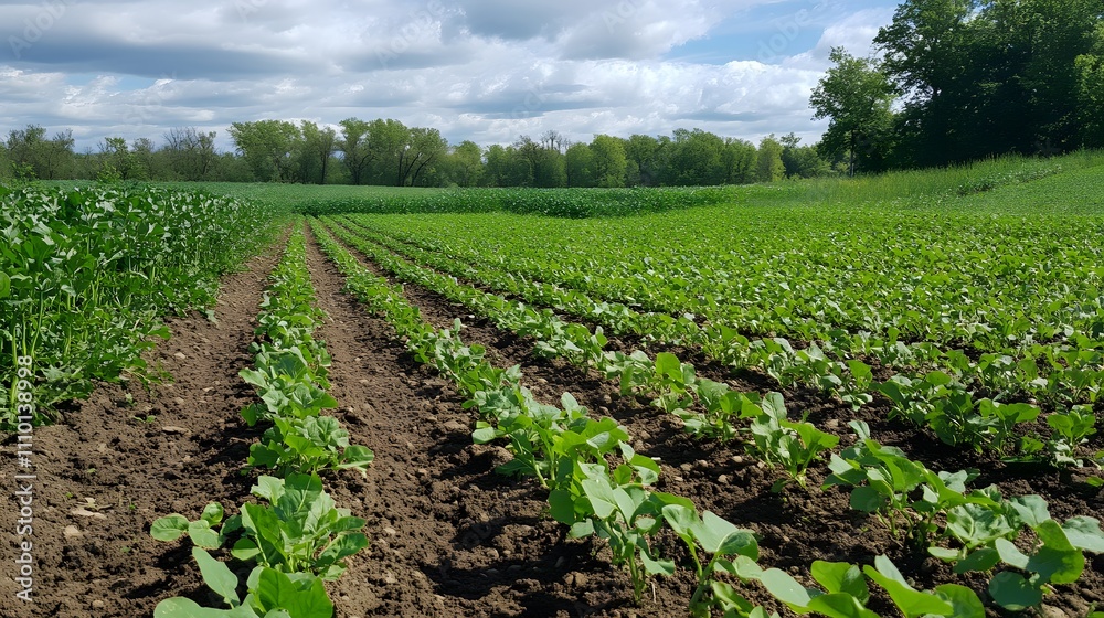 Cover crops enhancing soil health in a vibrant agricultural field during springtime Cover crops enhancing soil health in a vibrant agricultural field during springtime