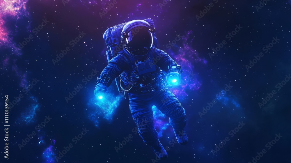 Abstract astronaut, thin outline, floating through dark space Abstract astronaut, thin outline, floating through dark space